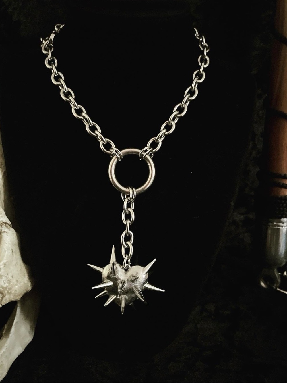 Spikey Heart flail necklace Hearts Of Steel Jewelry